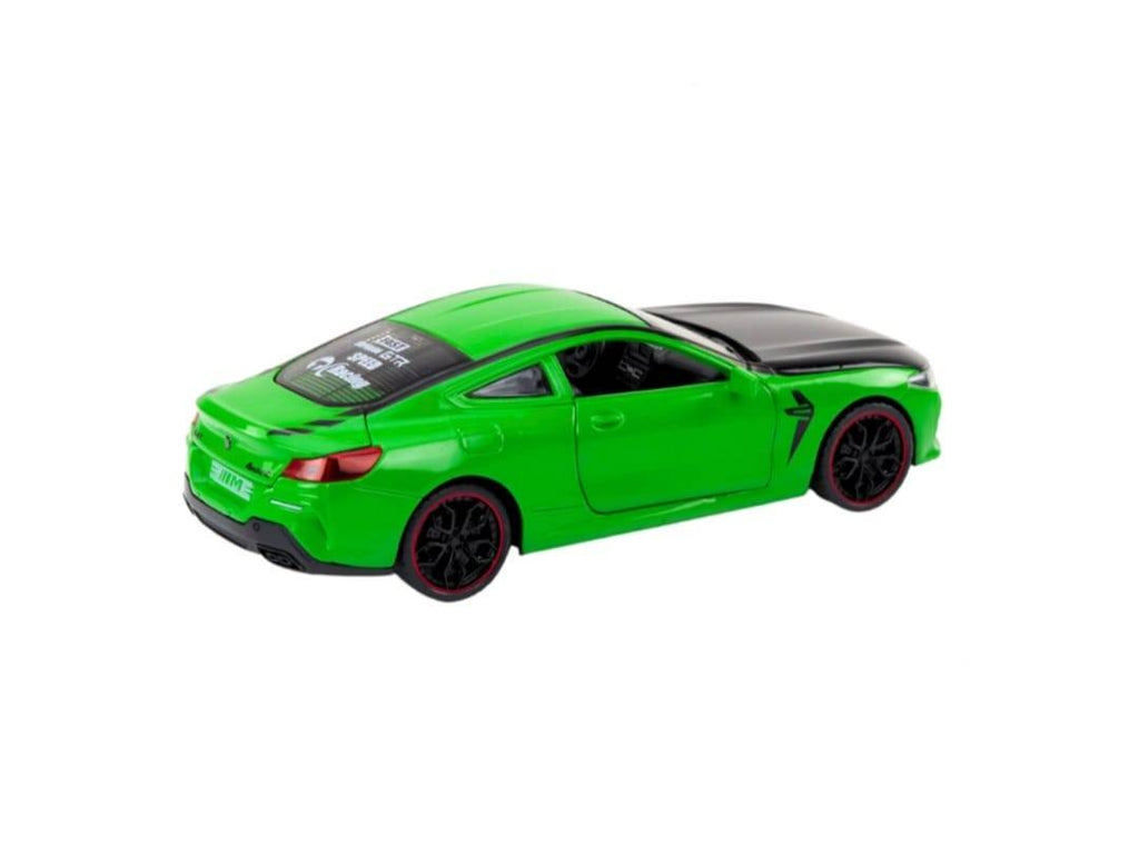 Masinuta metalica mecanica, BMW M8, scara 1:24, sunete, usi mobile, capota mobila, portbagaj mobil, verde, 22 cm ID produs: 7