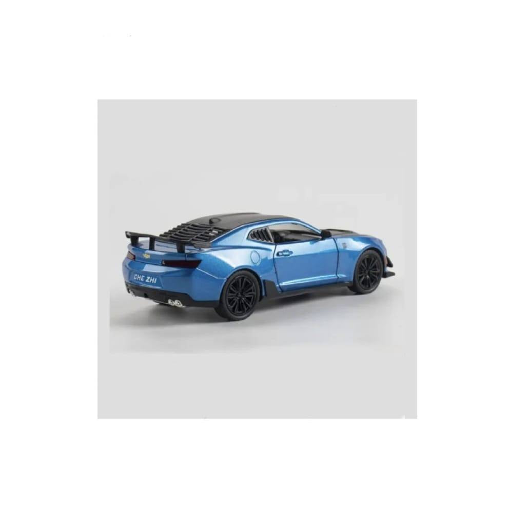 Masinuta metalica mecanica, CHEVROLET CAMARO, 2 usi mobile, capota mobila, portbagajul mobil, albastru, 20 cm