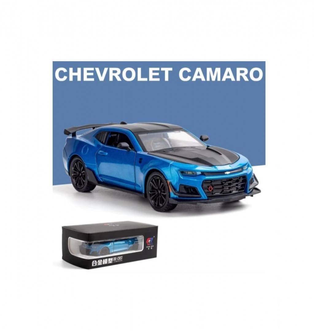 Masinuta metalica mecanica, CHEVROLET CAMARO, 2 usi mobile, capota mobila, portbagajul mobil, albastru, 20 cm