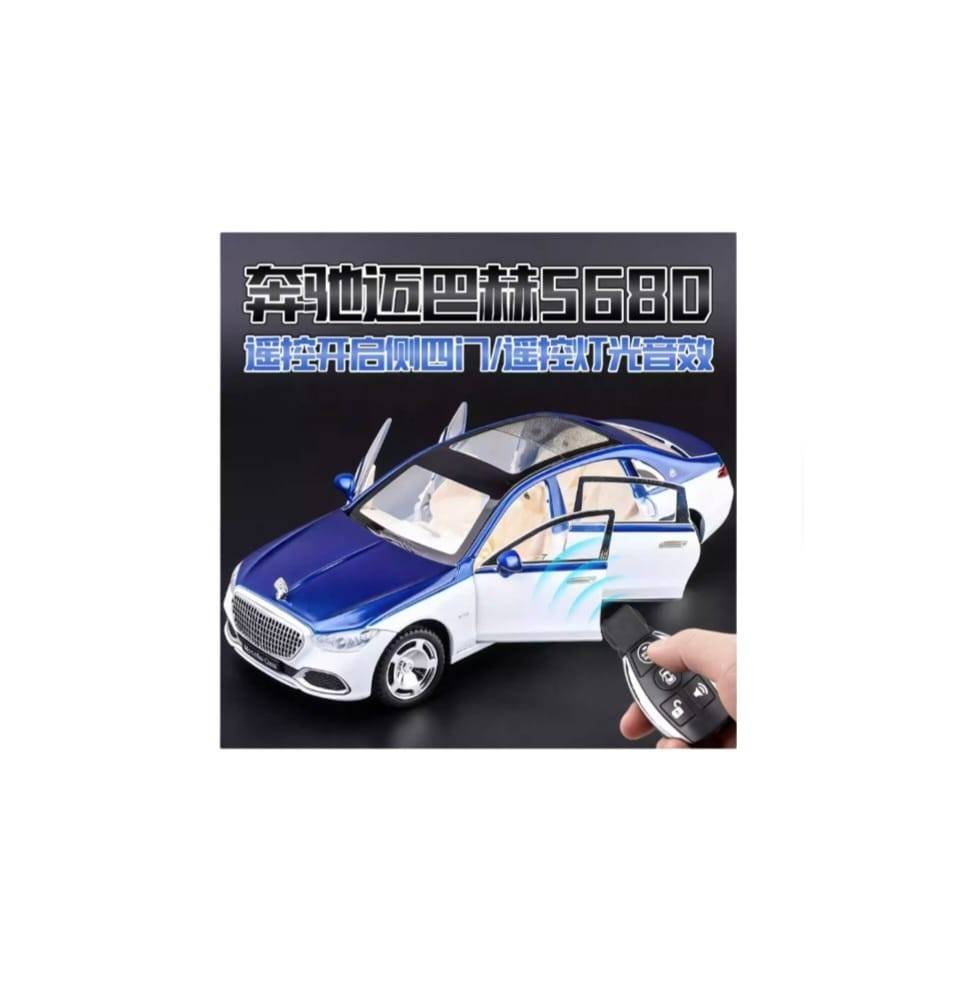 Masinuta metalica cu cheie, Mercedes Maybach S 680, 1:24, usi mobile, capota mobila, portbagaj mobil, alb, 20 cm