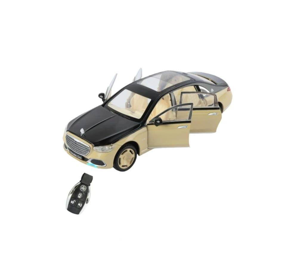 Masinuta metalica cu cheie, Mercedes Maybach S 680, 1:24, usi mobile, capota mobila, portbagaj mobil, auriu, 20 cm