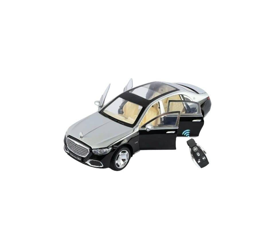 Masinuta metalica cu cheie, Mercedes Maybach S 680, 1:24, usi mobile, capota mobila, portbagaj mobil, negru, 20 cm