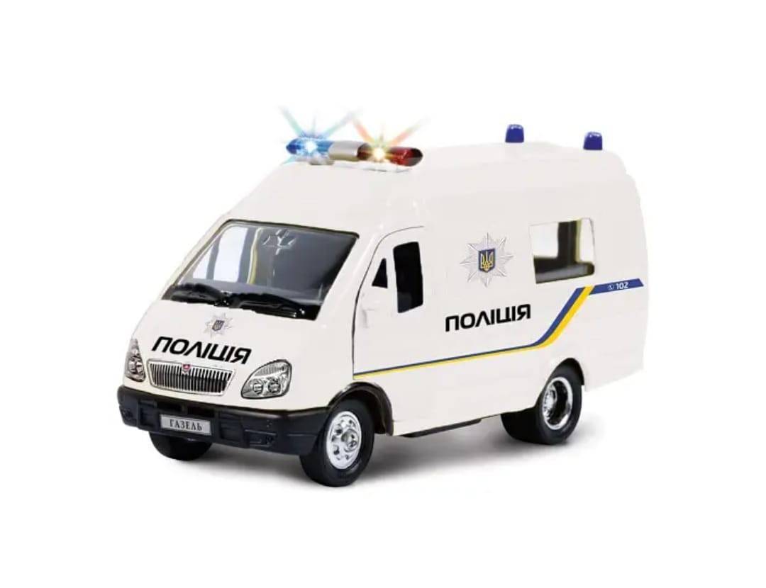 Masinuta metalica mecanica, Gazeli Politie, usi mobile, portbagaj mobil, alb, 12 cm