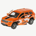 Masinuta metalica mecanica, Jeep Grand Cherokee Trailhawk, usi mobile, portbagaj mobil, portocaliu, 12 cm