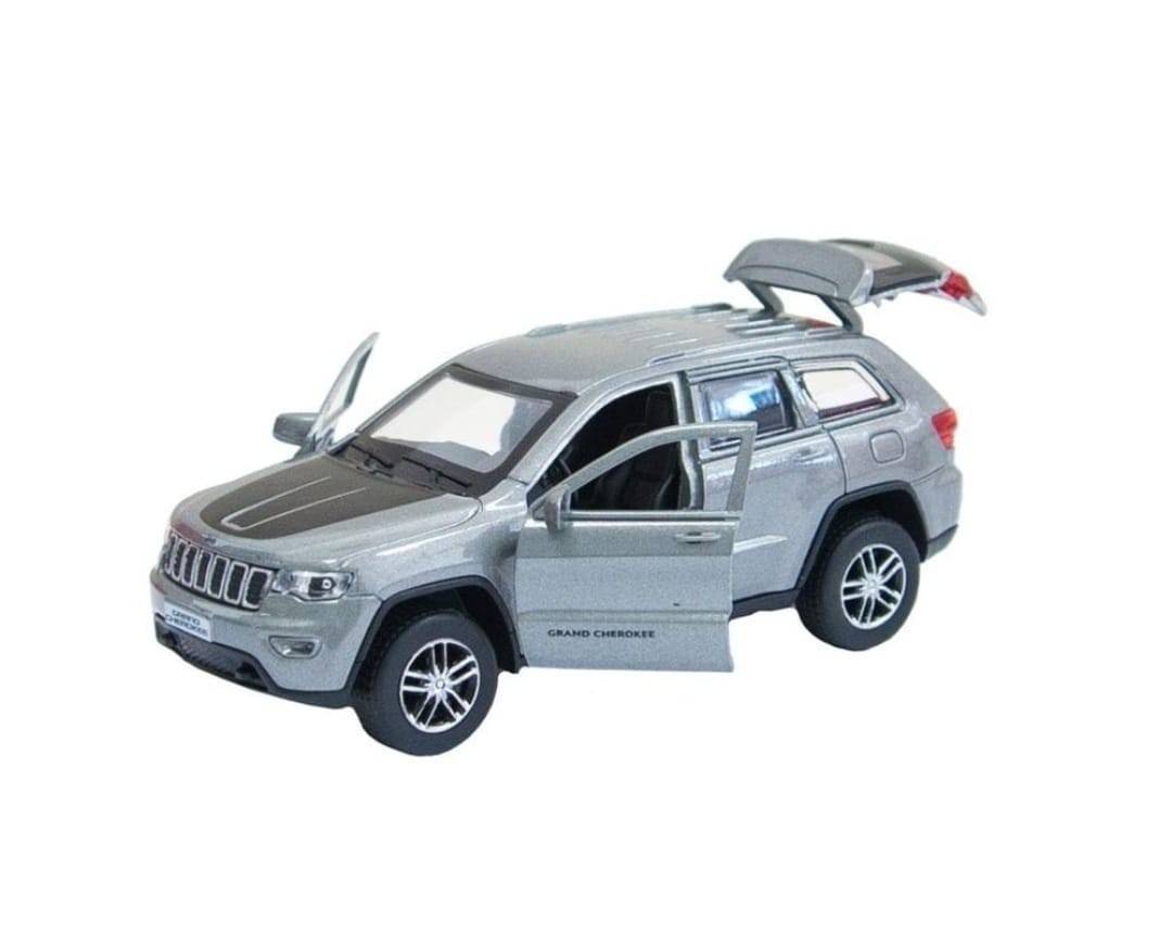 Masinuta metalica mecanica, Jeep Grand Cherokee, usi mobile, portbagaj mobil, gri, 12 cm