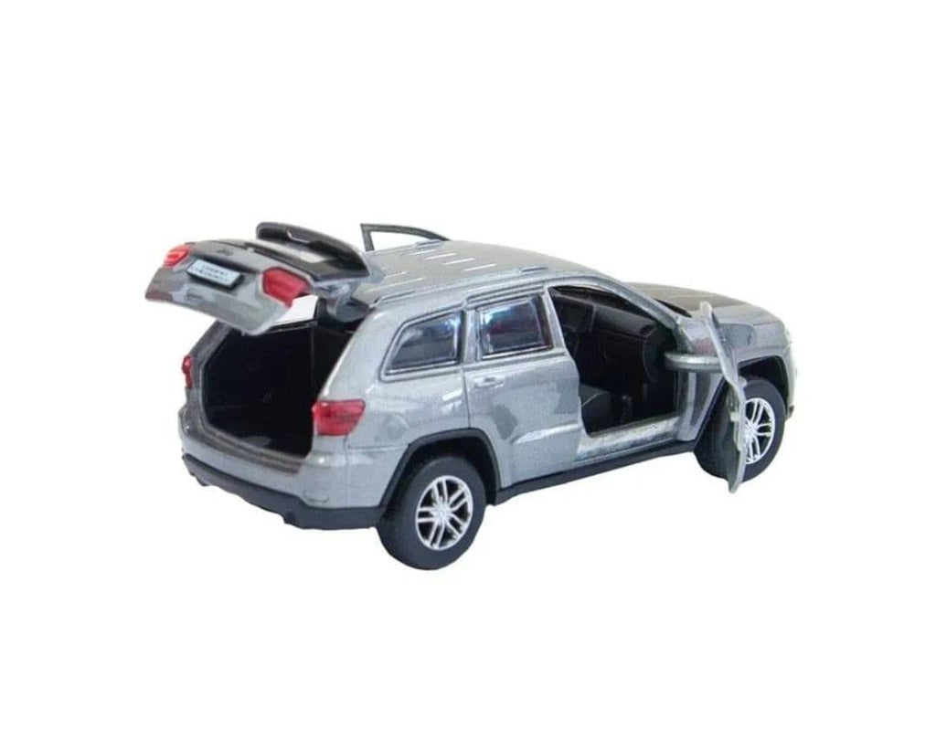 Masinuta metalica mecanica, Jeep Grand Cherokee, usi mobile, portbagaj mobil, gri, 12 cm