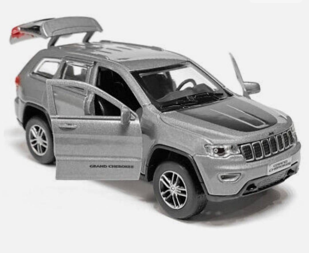 Masinuta metalica mecanica, Jeep Grand Cherokee, usi mobile, portbagaj mobil, gri, 12 cm