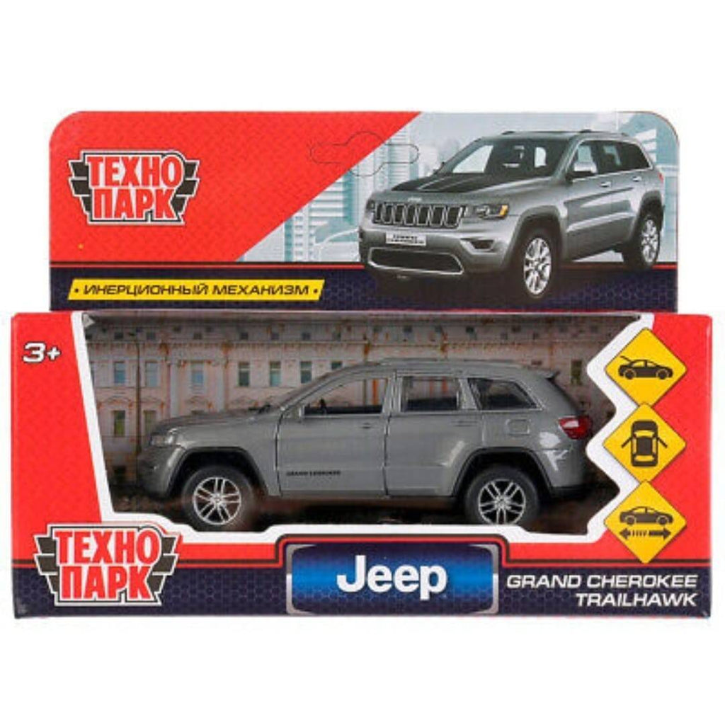 Masinuta metalica mecanica, Jeep Grand Cherokee, usi mobile, portbagaj mobil, gri, 12 cm
