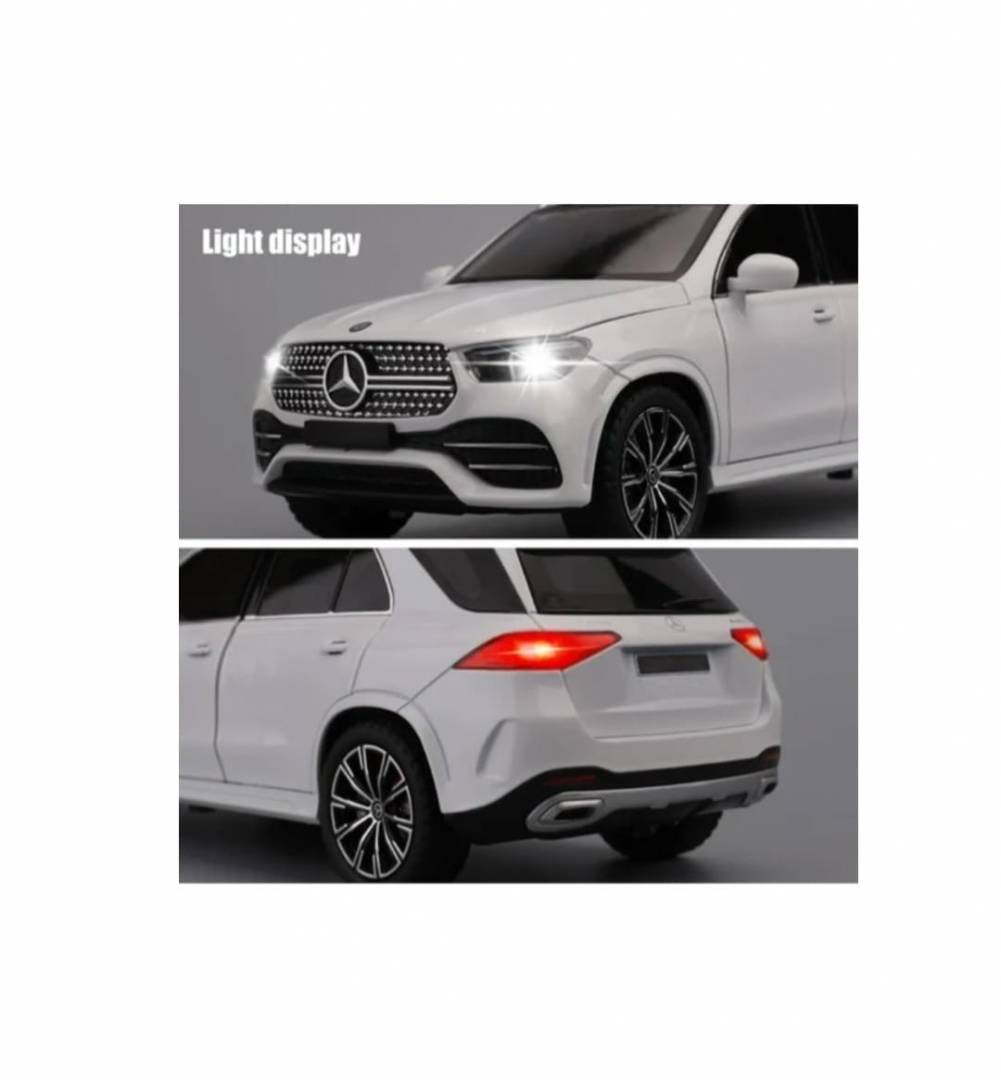 Masinuta metalica mecanica, Jeep Mercedes GLE 350, 1:24, usi mobile, capota mobila, portbagajul mobil, alb, 20 cm