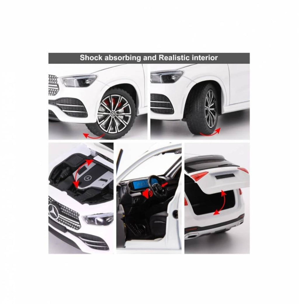 Masinuta metalica mecanica, Jeep Mercedes GLE 350, 1:24, usi mobile, capota mobila, portbagajul mobil, alb, 20 cm