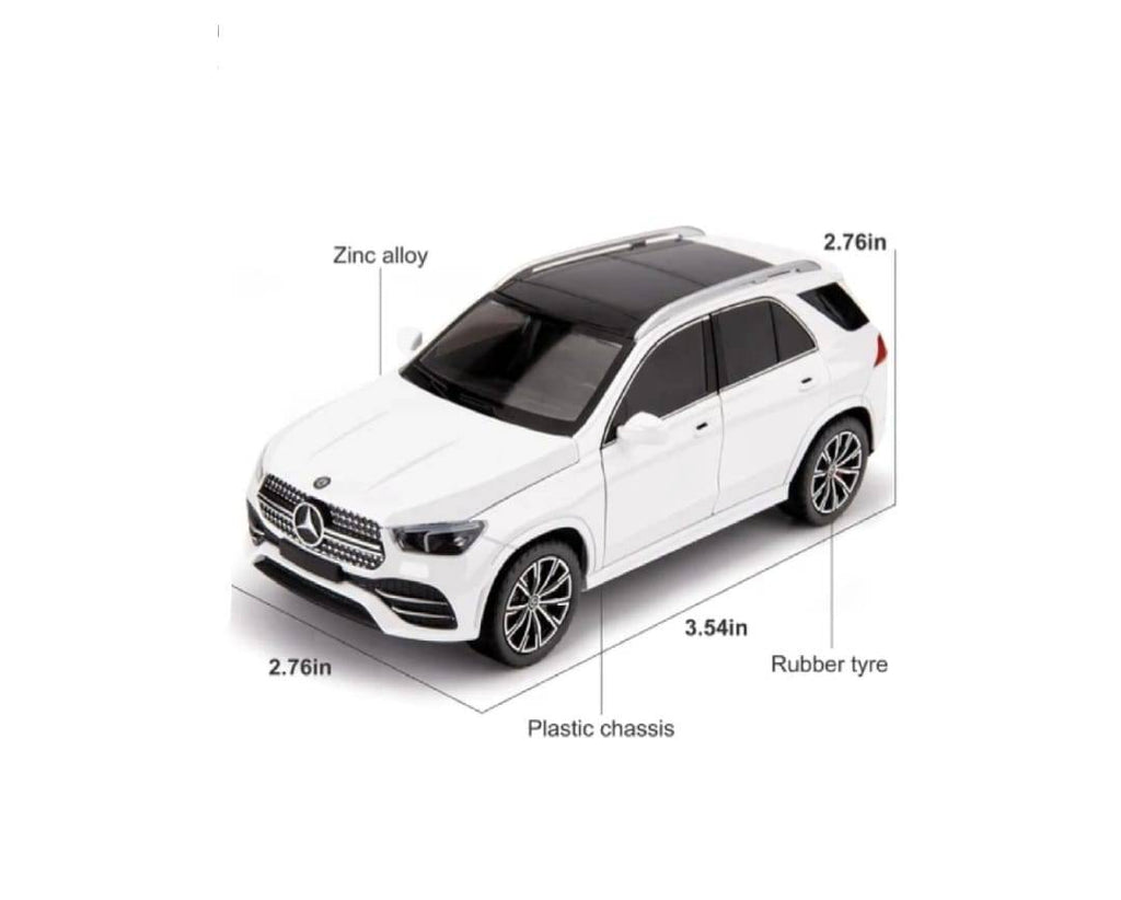 Masinuta metalica mecanica, Jeep Mercedes GLE 350, 1:24, usi mobile, capota mobila, portbagajul mobil, alb, 20 cm