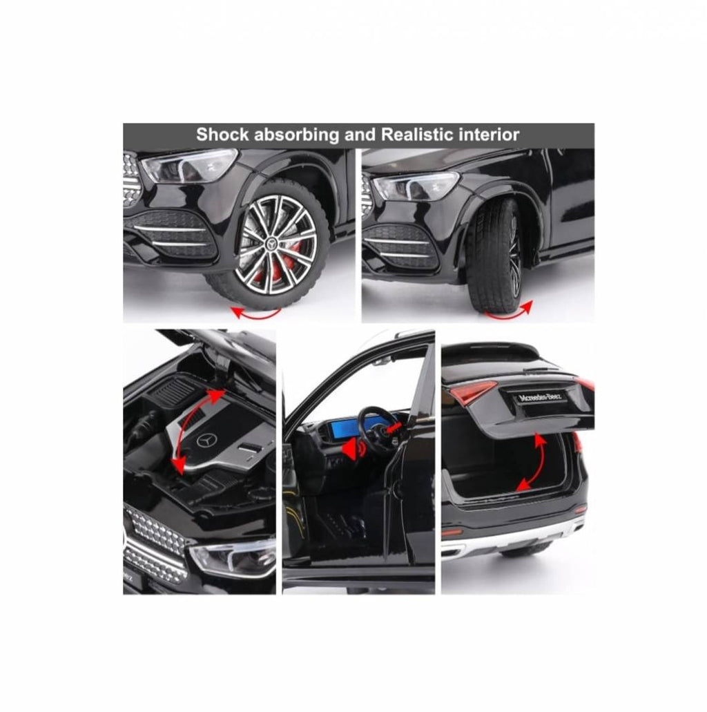 Masinuta metalica mecanica, Jeep Mercedes GLE 350, 1:24, usi mobile, capota mobila, portbagajul mobil, negru, 20 cm
