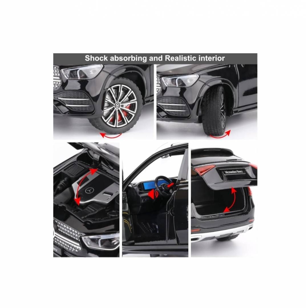Masinuta metalica mecanica, Jeep Mercedes GLE 350, 1:24, usi mobile, capota mobila, portbagajul mobil, negru, 20 cm