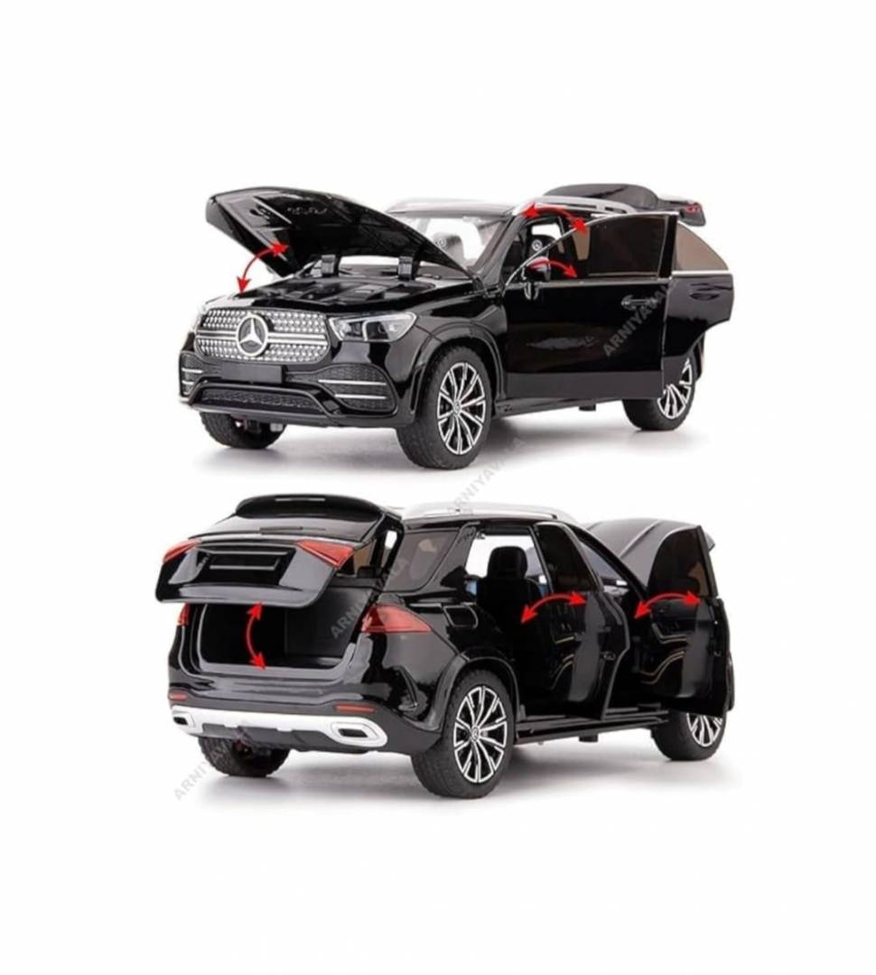 Masinuta metalica mecanica, Jeep Mercedes GLE 350, 1:24, usi mobile, capota mobila, portbagajul mobil, negru, 20 cm