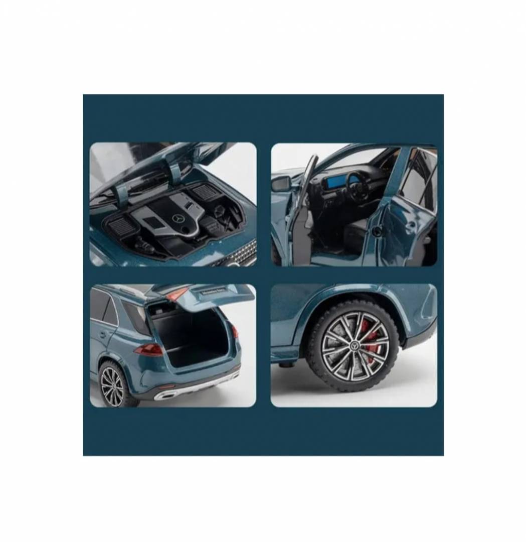Masinuta metalica mecanica, Jeep Mercedes GLE 350, 1:24, usi mobile, capota mobila, portbagajul mobil, turcoaz, 20 cm