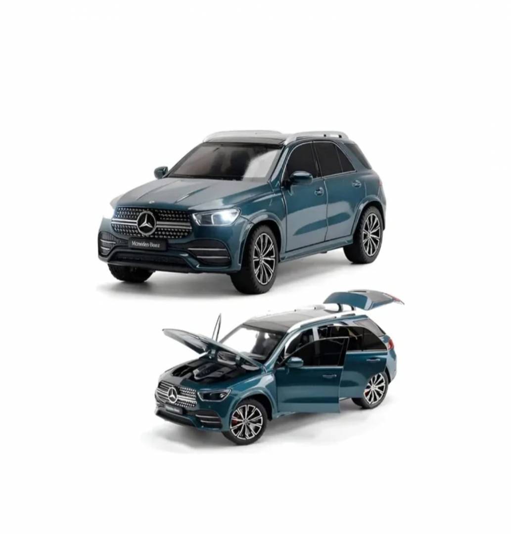 Masinuta metalica mecanica, Jeep Mercedes GLE 350, 1:24, usi mobile, capota mobila, portbagajul mobil, turcoaz, 20 cm