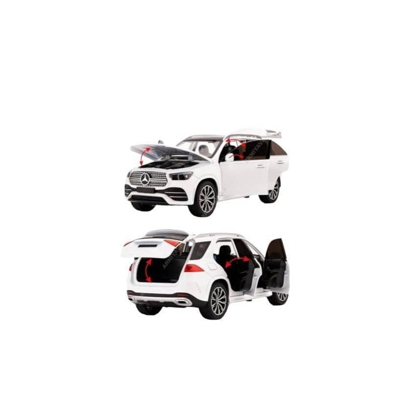 Masinuta metalica mecanica, Jeep Mercedes GLE 350, 1:24, usi mobile, capota mobila, portbagajul mobil, alb, 20 cm