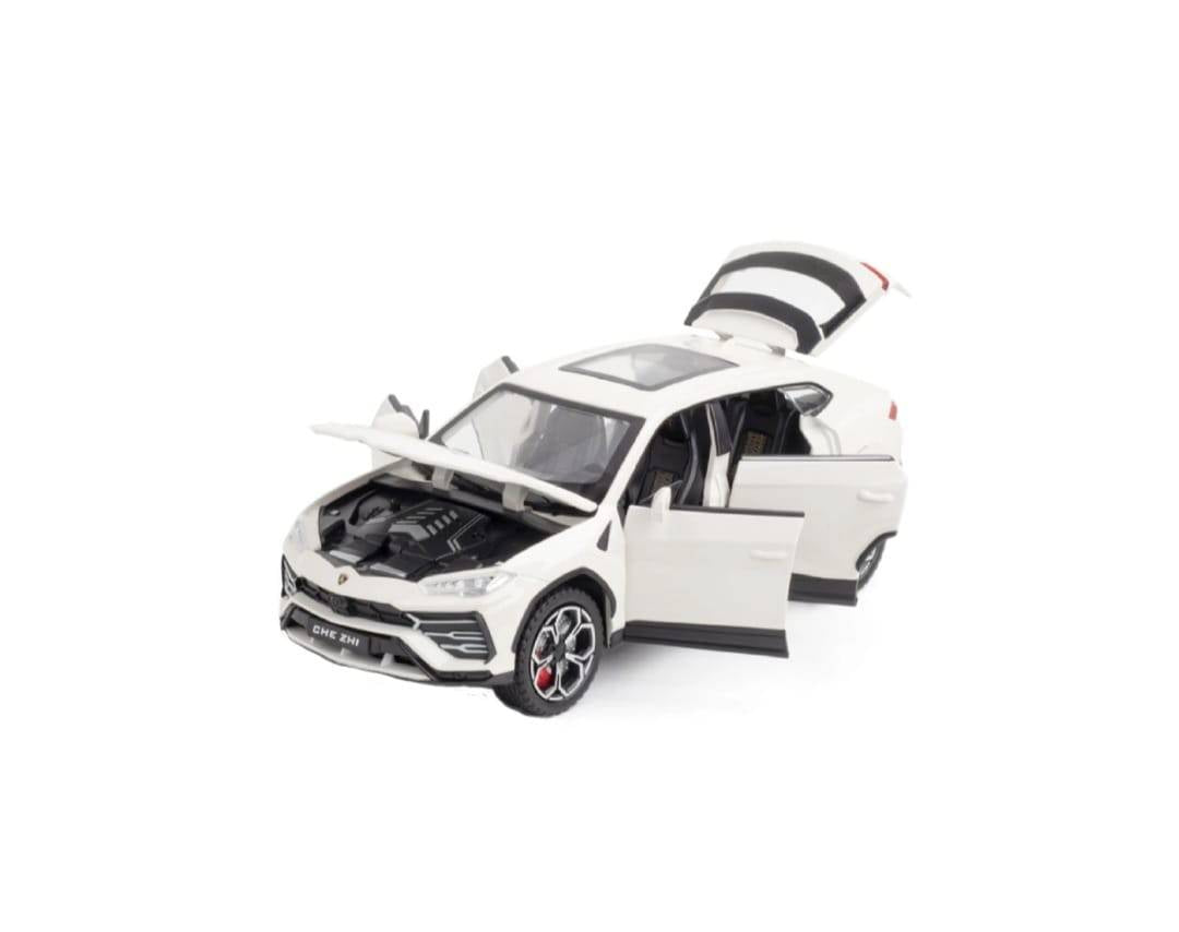 Masinuta metalica mecanica, Lamborghini Urus, efect fum, 1:24, usi mobile, capota mobila, portbagajul mobil, alb, 20 cm