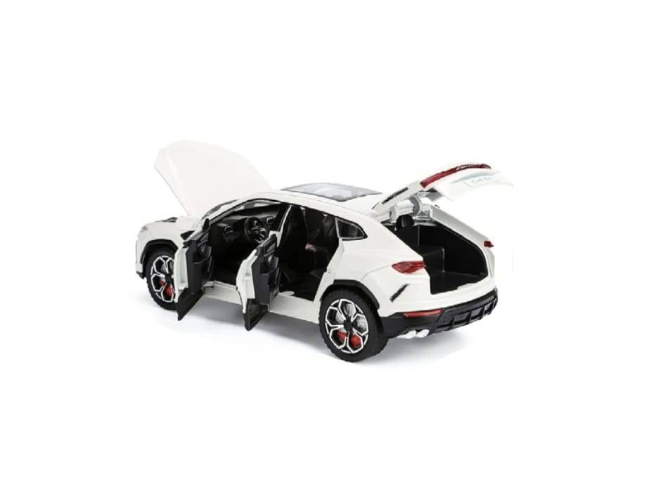 Masinuta metalica mecanica, Lamborghini Urus, efect fum, 1:24, usi mobile, capota mobila, portbagajul mobil, alb, 20 cm