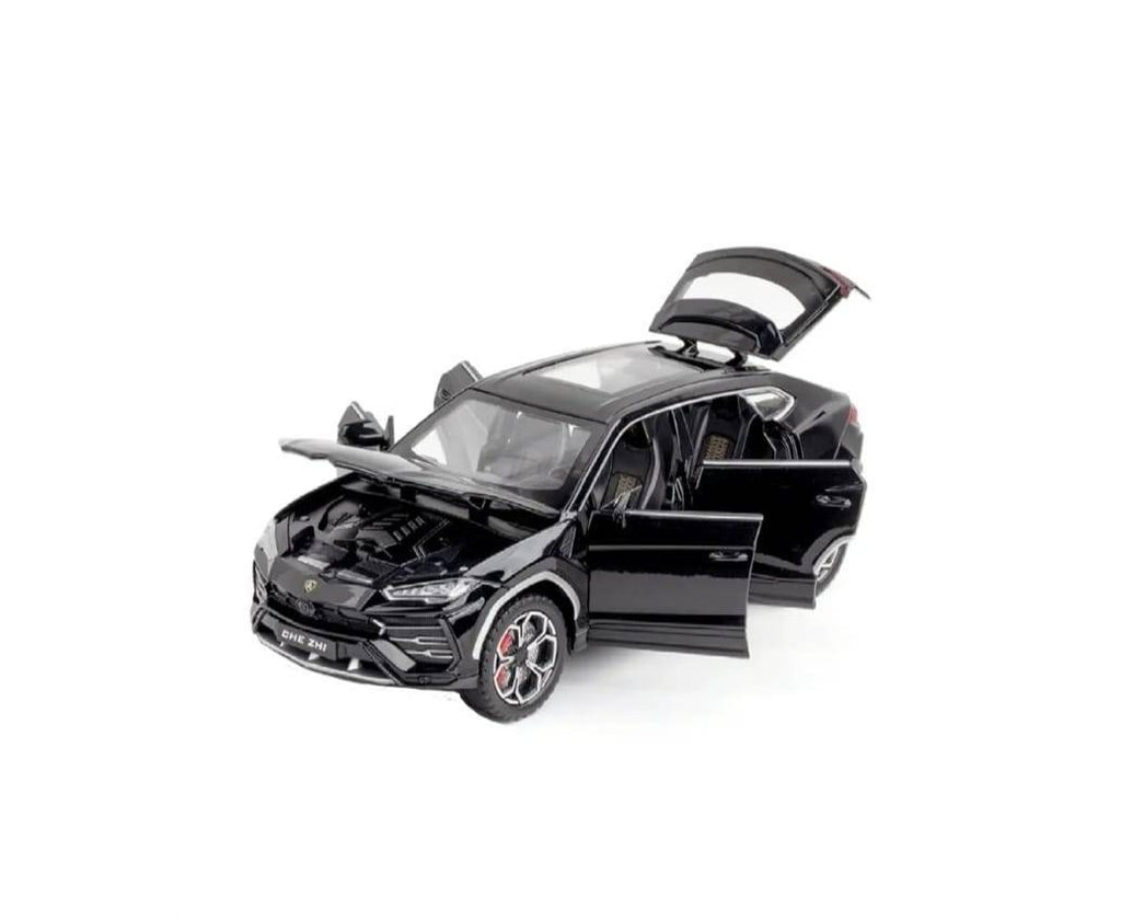 Masinuta metalica mecanica, Lamborghini Urus, efect fum, 1:24, usi mobile, capota mobila, portbagajul mobil, negru, 20 cm