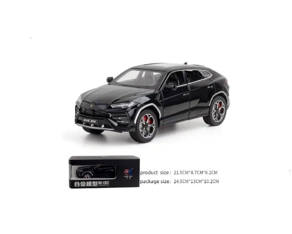 Masinuta metalica mecanica, Lamborghini Urus, efect fum, 1:24, usi mobile, capota mobila, portbagajul mobil, negru, 20 cm