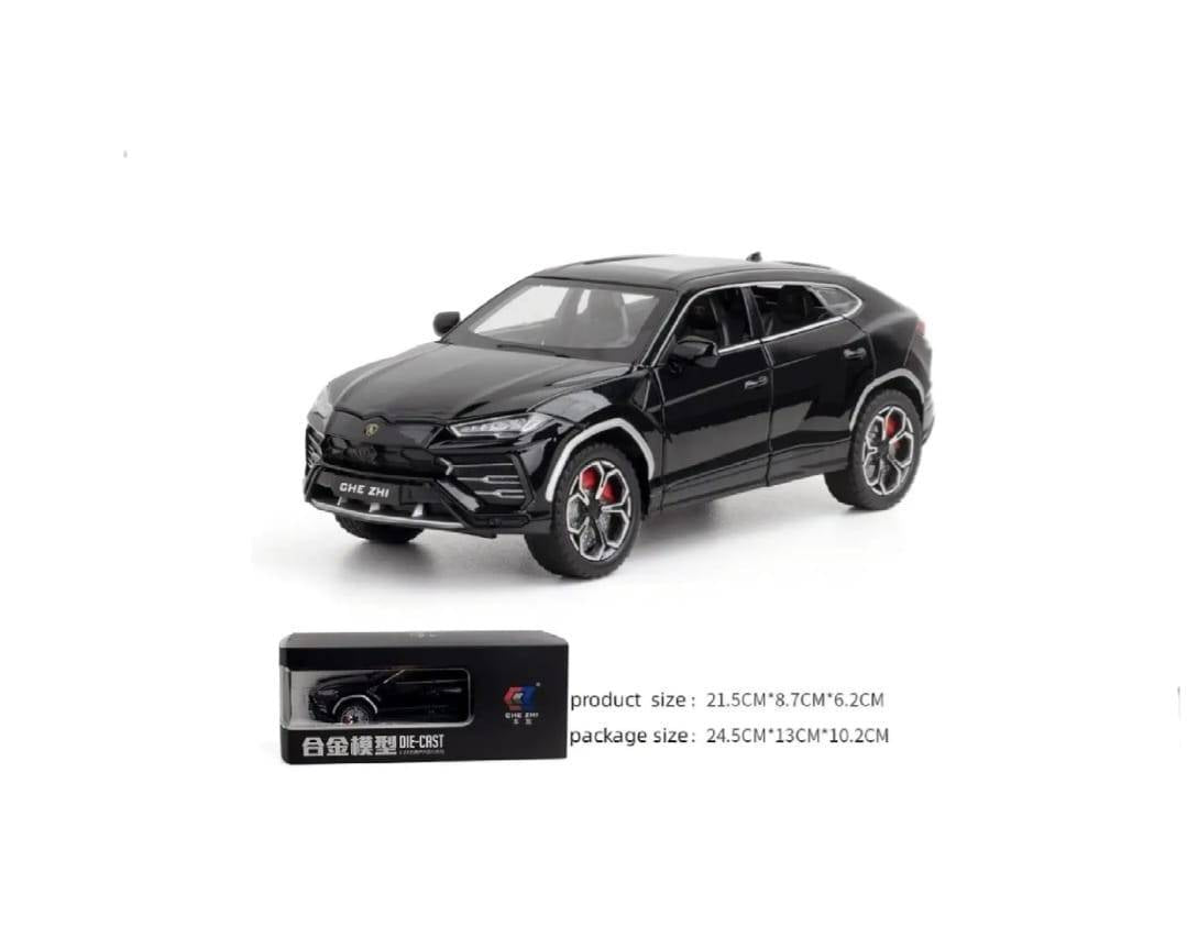 Masinuta metalica mecanica, Lamborghini Urus, efect fum, 1:24, usi mobile, capota mobila, portbagajul mobil, negru, 20 cm