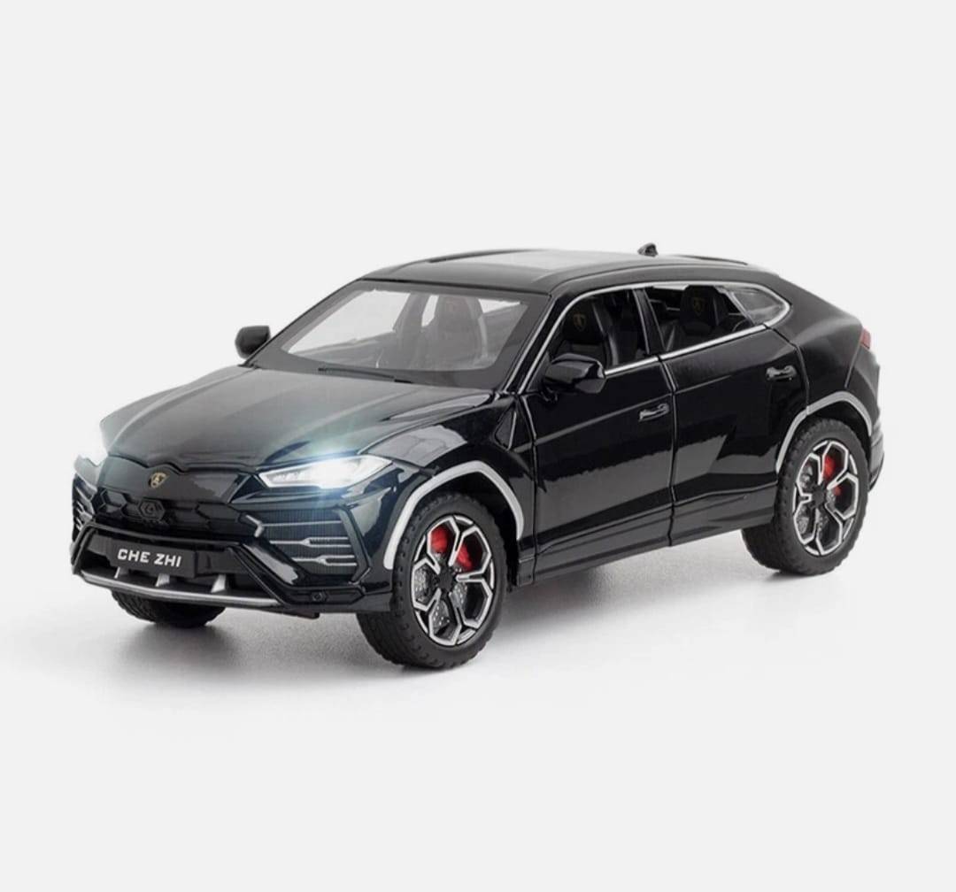 Masinuta metalica mecanica, Lamborghini Urus, efect fum, 1:24, usi mobile, capota mobila, portbagajul mobil, negru, 20 cm