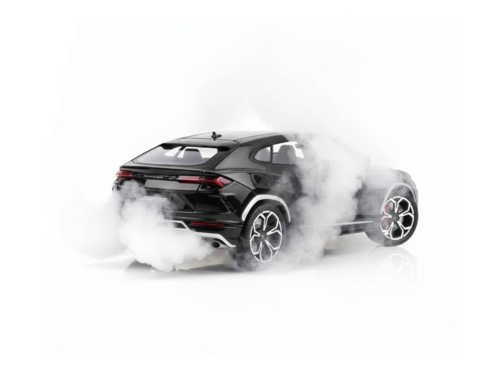 Masinuta metalica mecanica, Lamborghini Urus, efect fum, 1:24, usi mobile, capota mobila, portbagajul mobil, negru, 20 cm