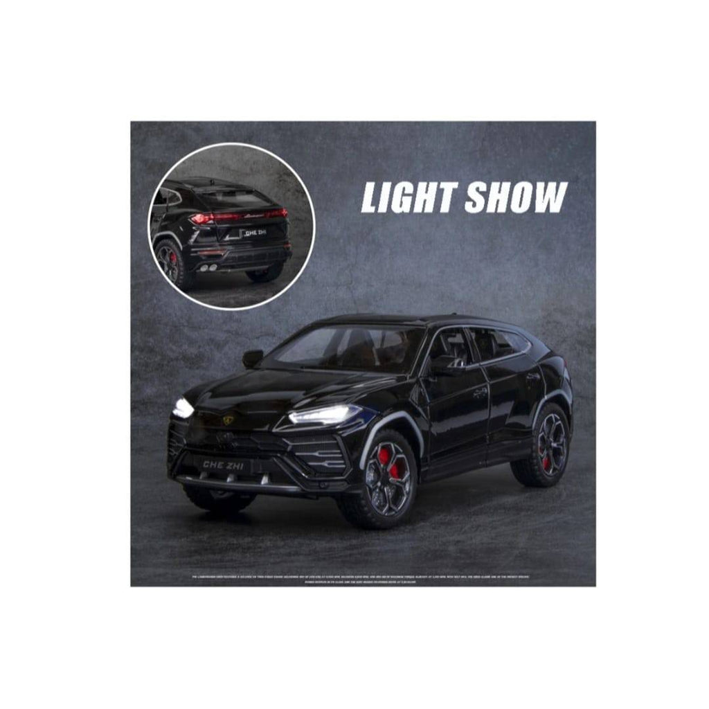 Masinuta metalica mecanica, Lamborghini Urus, efect fum, 1:24, usi mobile, capota mobila, portbagajul mobil, negru, 20 cm