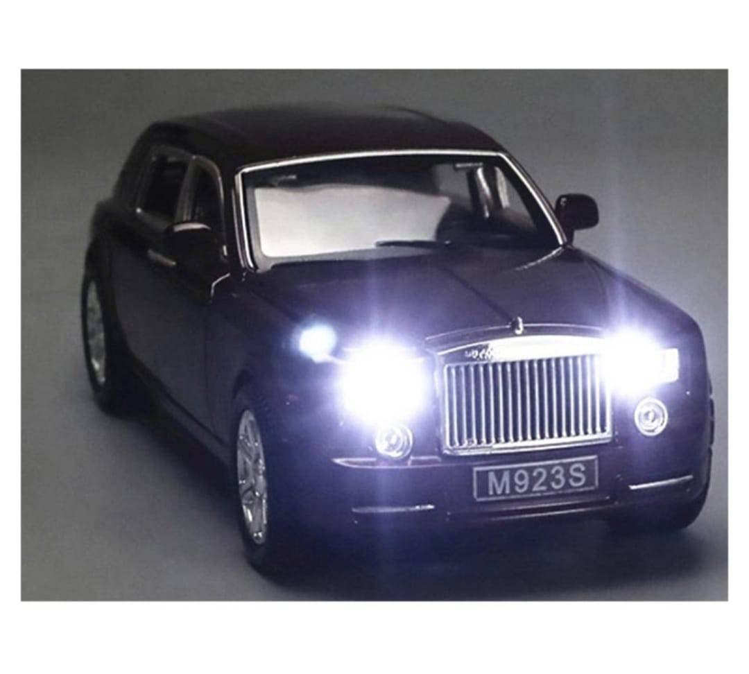 Masinuta metalica mecanica, Rolls Royce Phantom, usi mobile, capota mobila, portbagajul mobil, negru, 20 cm
