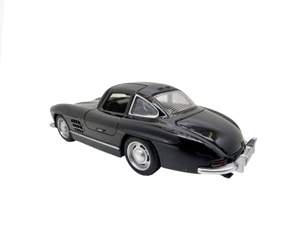 Masinuta metal, Mercedes-Benz 300SL Gullwing, 2 usi mobile, capota mobila, portbagaj mobil, negru, 15 cm
