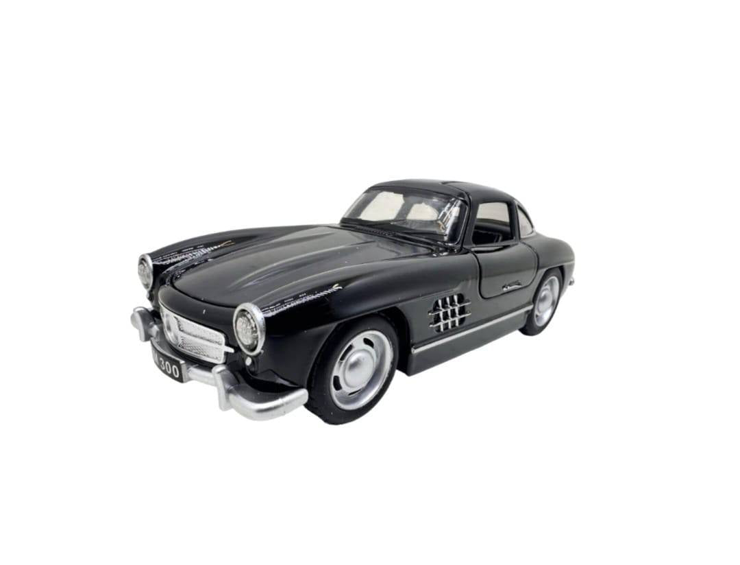 Masinuta metal, Mercedes-Benz 300SL Gullwing, 2 usi mobile, capota mobila, portbagaj mobil, negru, 15 cm