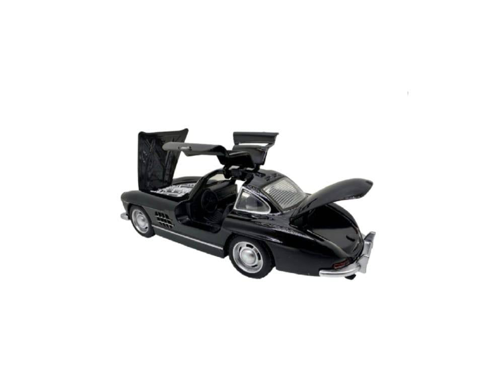 Masinuta metal, Mercedes-Benz 300SL Gullwing, 2 usi mobile, capota mobila, portbagaj mobil, negru, 15 cm
