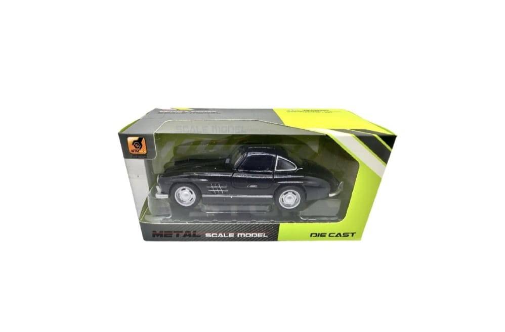 Masinuta metal, Mercedes-Benz 300SL Gullwing, 2 usi mobile, capota mobila, portbagaj mobil, negru, 15 cm
