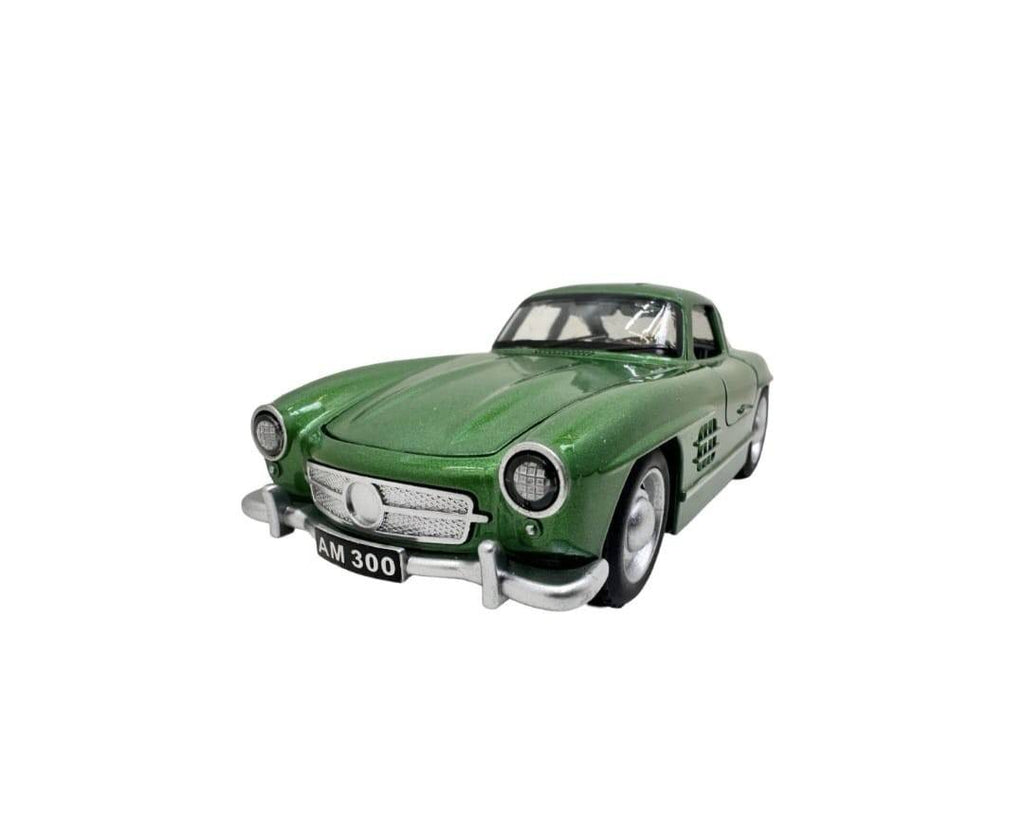 Masinuta metal, Mercedes-Benz 300SL Gullwing, 2 usi mobile, capota mobila, portbagaj mobil, verde, 15 cm
