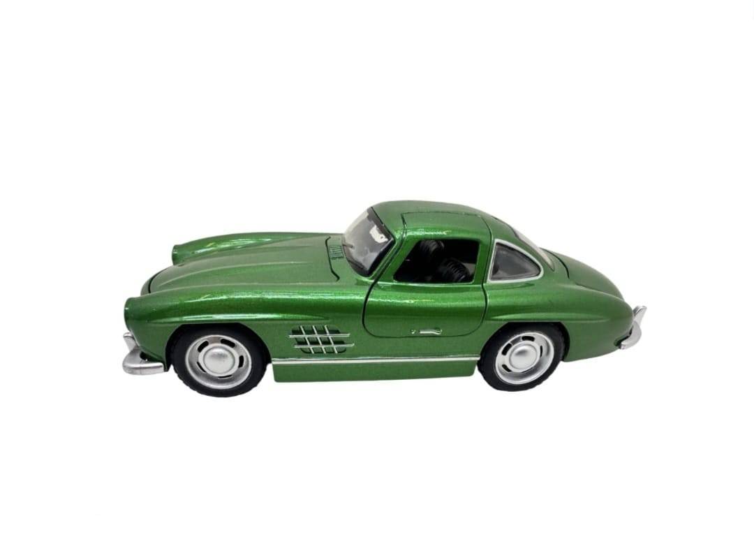 Masinuta metal, Mercedes-Benz 300SL Gullwing, 2 usi mobile, capota mobila, portbagaj mobil, verde, 15 cm
