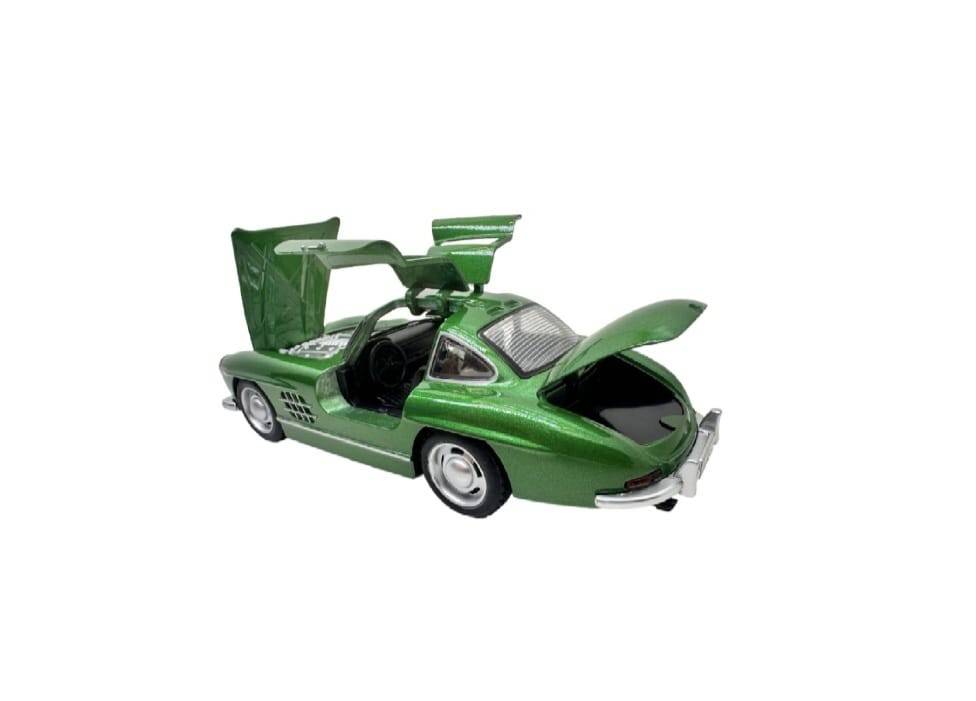 Masinuta metal, Mercedes-Benz 300SL Gullwing, 2 usi mobile, capota mobila, portbagaj mobil, verde, 15 cm