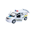 Masinuta metalica mecanica Renault Kangoo Politie, usi mobile, portbagaj mobil, alb, 12 cm