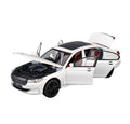 Masinuta metalica mecanica, tip BMW seria 7, lumini si sunete, usi mobile, capota mobila, portbagajul mobil, alb, 20 cm