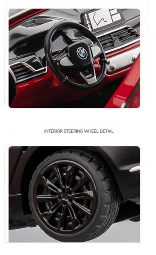 Masinuta metalica mecanica, tip BMW seria 7, lumini si sunete, usi mobile, capota mobila, portbagajul mobil, rosu/argintiu, 2