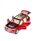 Masinuta metalica mecanica, tip BMW X7, sunete si lumini, usi mobile, portbagaj mobil, capota mobila, rosu, 20 cm