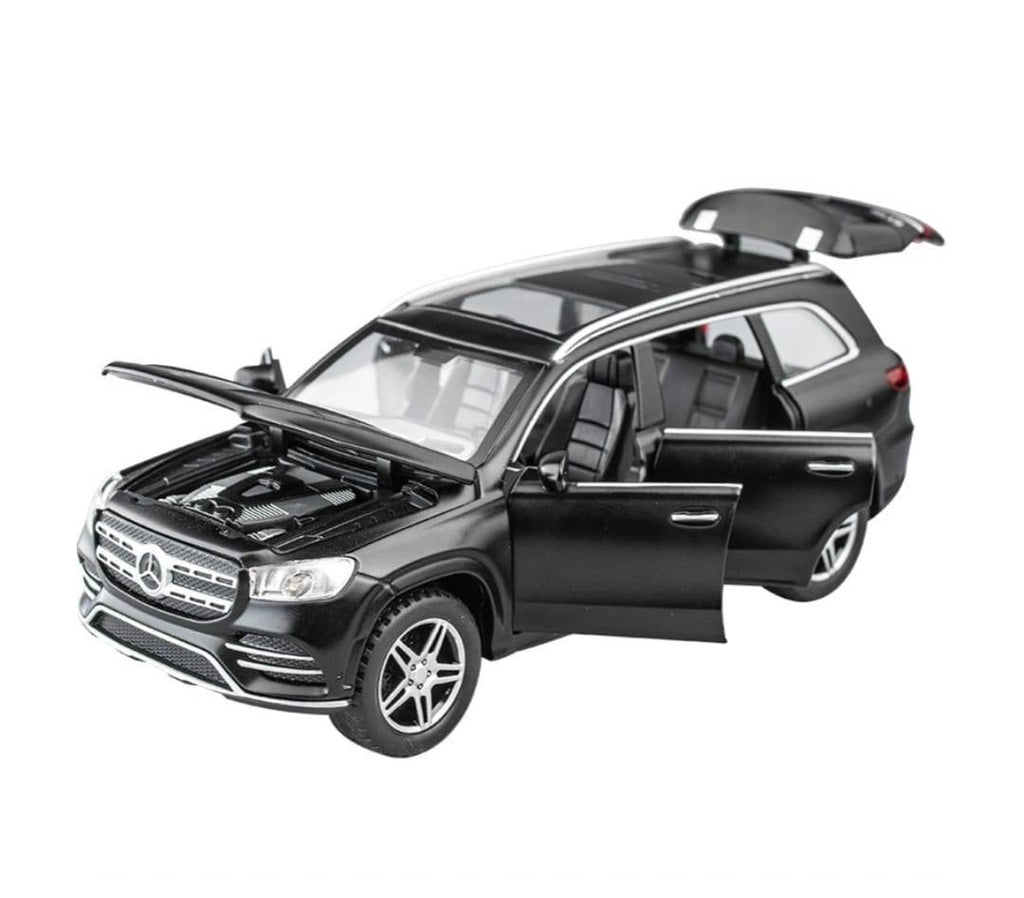 Masinuta metalica , tip Mercedes Benz GLS580, lumini si sunete, usi , capota mobila, portbagajul mobil, negru, 17 cm