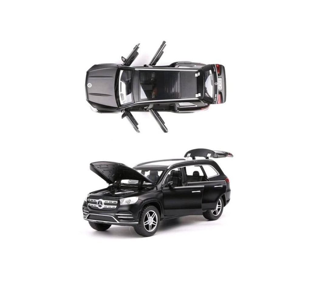 Masinuta metalica , tip Mercedes Benz GLS580, lumini si sunete, usi , capota mobila, portbagajul mobil, negru, 17 cm
