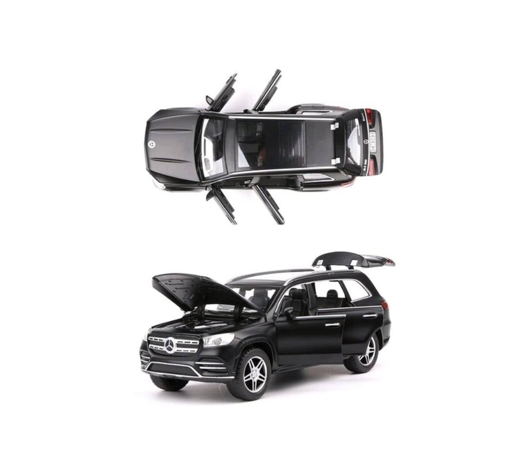 Masinuta metalica , tip Mercedes Benz GLS580, lumini si sunete, usi , capota mobila, portbagajul mobil, negru, 17 cm