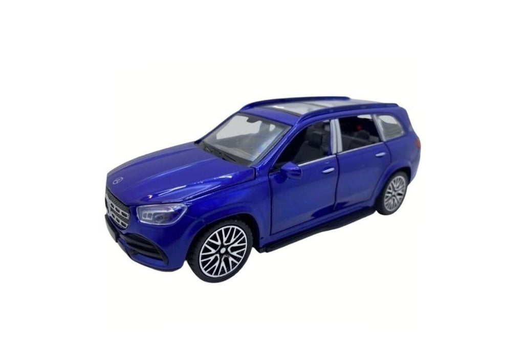 Masinuta metalica mecanica, tip Mercedes Benz, lumini si sunete, usi mobile, capota mobila, portbagajul mobil, albastru, 16 c