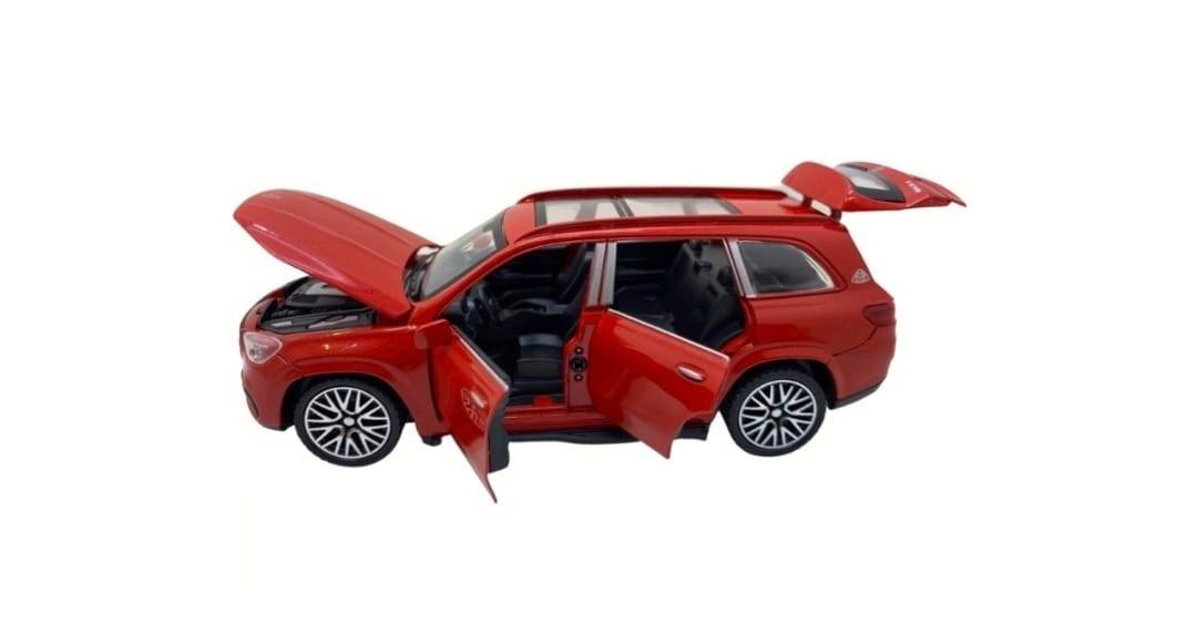 Masinuta metalica mecanica, tip Mercedes Benz, lumini si sunete, usi mobile, capota mobila, portbagajul mobil, rosu, 16 cm