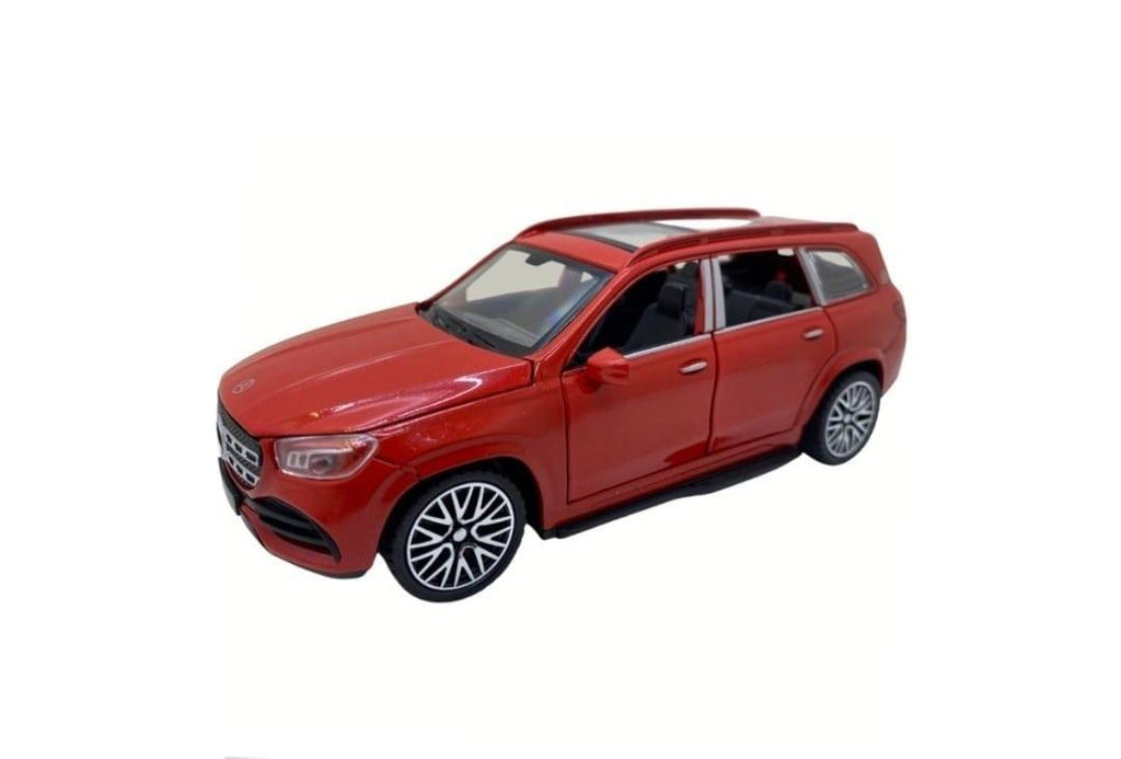 Masinuta metalica mecanica, tip Mercedes Benz, lumini si sunete, usi mobile, capota mobila, portbagajul mobil, rosu, 16 cm