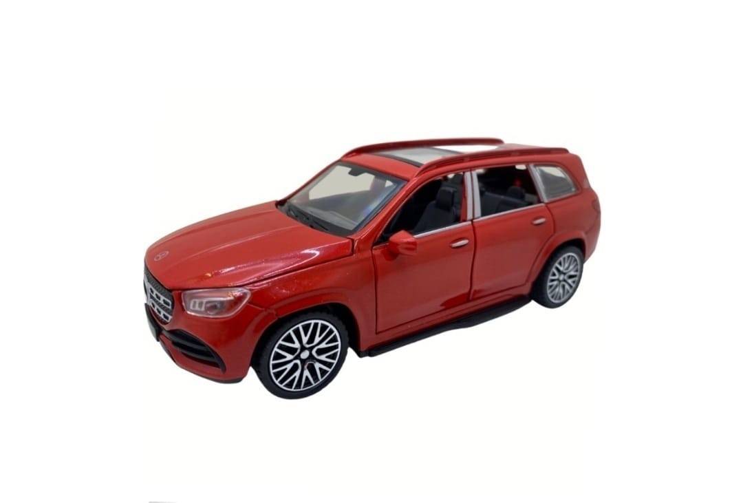 Masinuta metalica mecanica, tip Mercedes Benz, lumini si sunete, usi mobile, capota mobila, portbagajul mobil, rosu, 16 cm