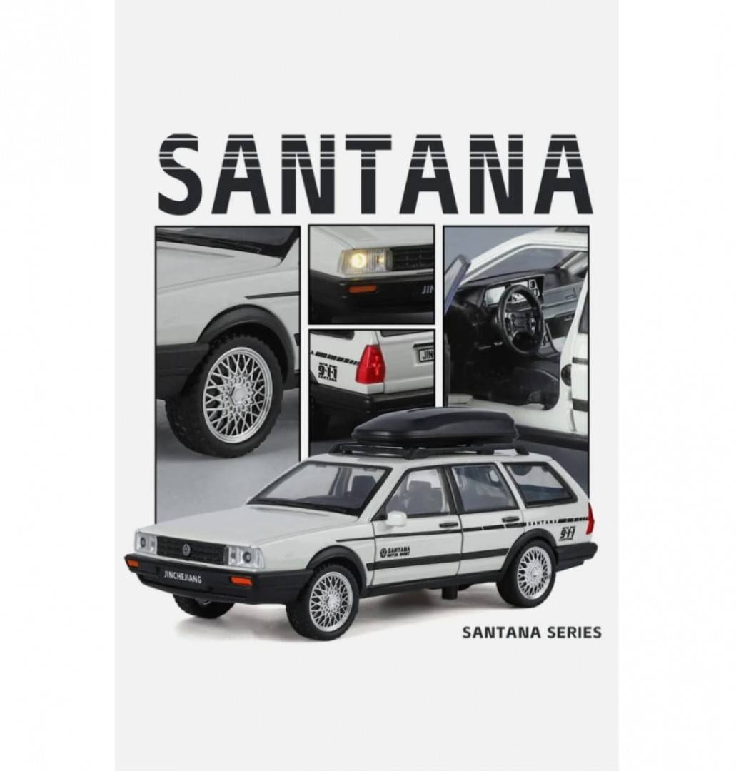 Masinuta metalica, Volkswagen Santana, scara 1:32, usi mobile, capota mobila, portbagaj mobil, alb, 15.5 cm