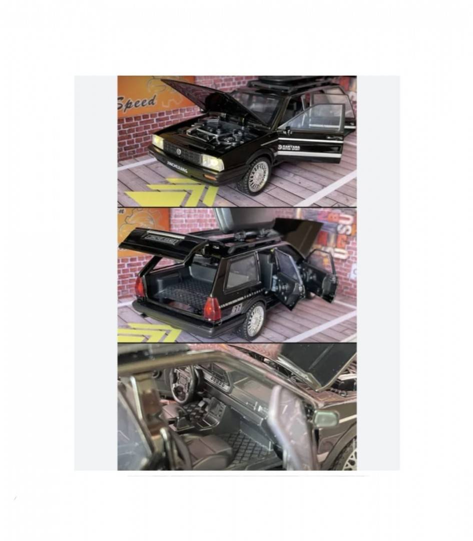 Masinuta metalica, Volkswagen Santana, scara 1:32, usi mobile, capota mobila, portbagaj mobil, negru, 15.5 cm